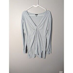 Buckle Black Long Sleeve Knit Top Light Blue Twist Knot Front Size Small